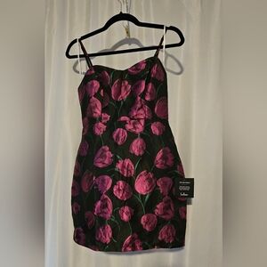 NWT Lulus Pretty Blooms Black Floral Jacquard Sleeveless Mini Dress size small